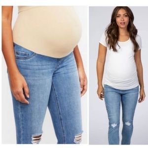 Indigo blue | distressed knee maternity jeans size medium